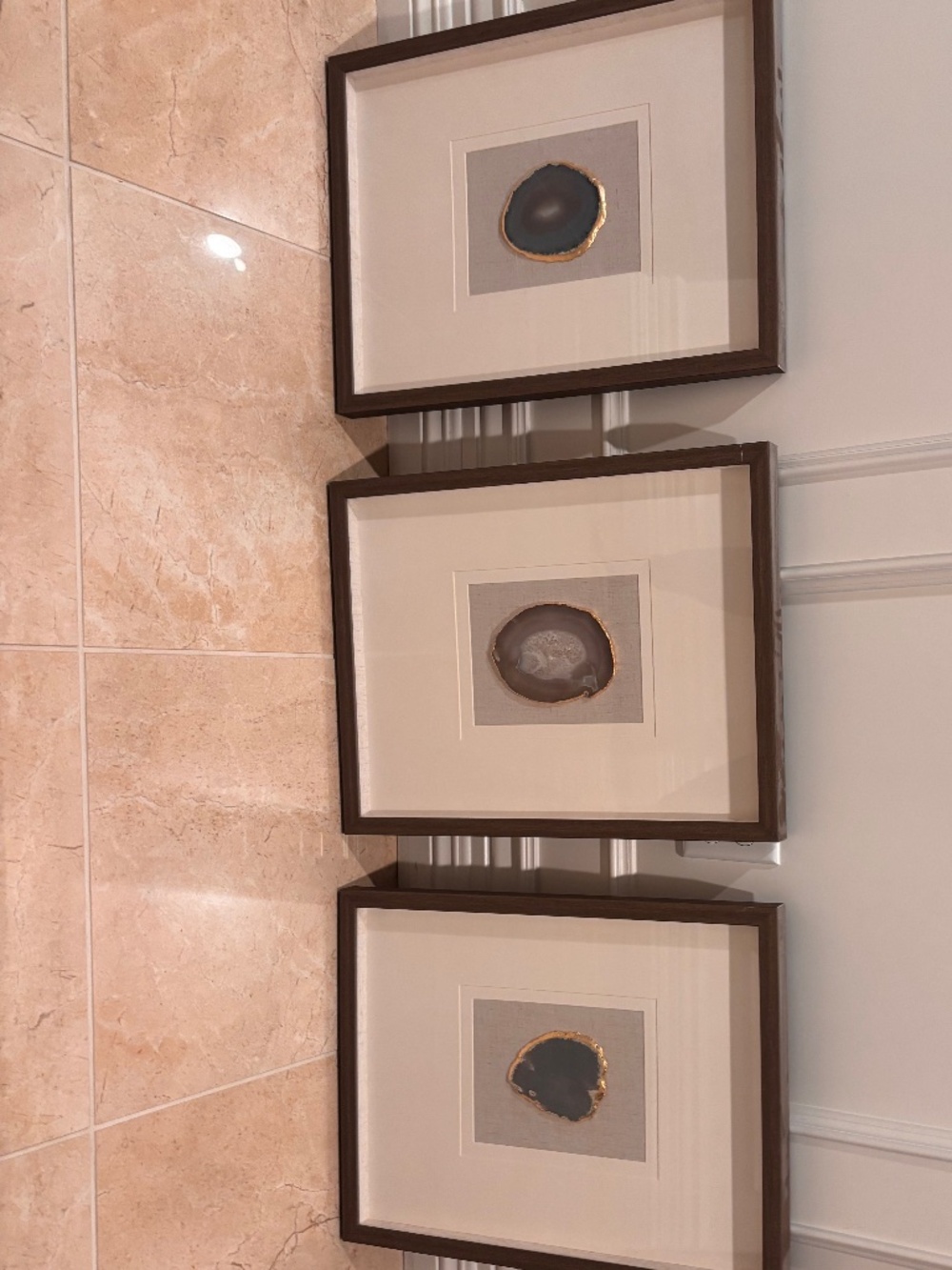 Set of 3 Framed Agate Geode Art/ Gold Edge/Modern Neutral Decor